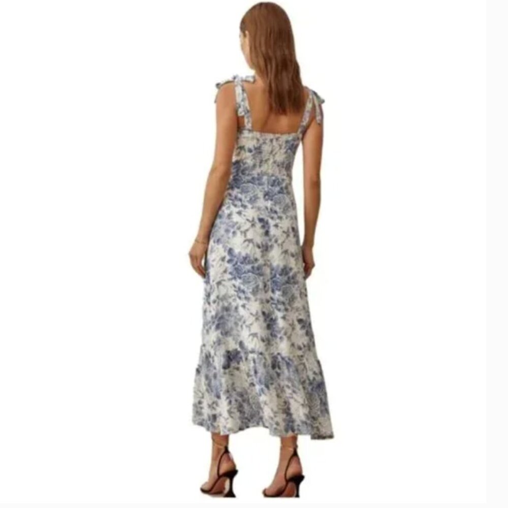 NEW Reformation Nikita Midi Dress in Olympia print blue white floral 6 - Picture 3 of 9